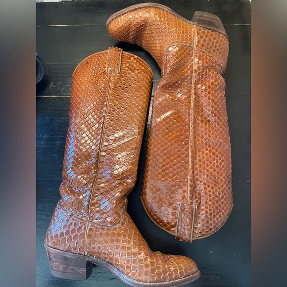 Tony Mora Western Boots Exotic Snakeskin Knee High Women’s 8 B Cognac Brown Vtg - Picture 8 of 9